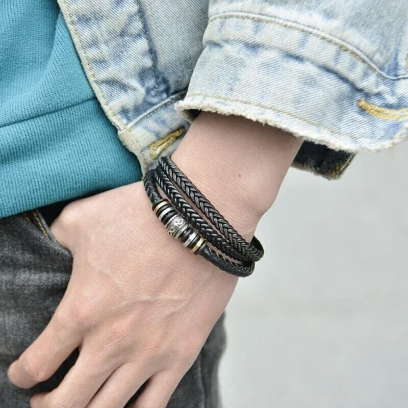 Til Min Sønn Armbånd – Klassisk Flettet Lærarmbånd med Gravert Budskap, Magnetlås i Rustfritt Stål – Perfekt Gave til Menn