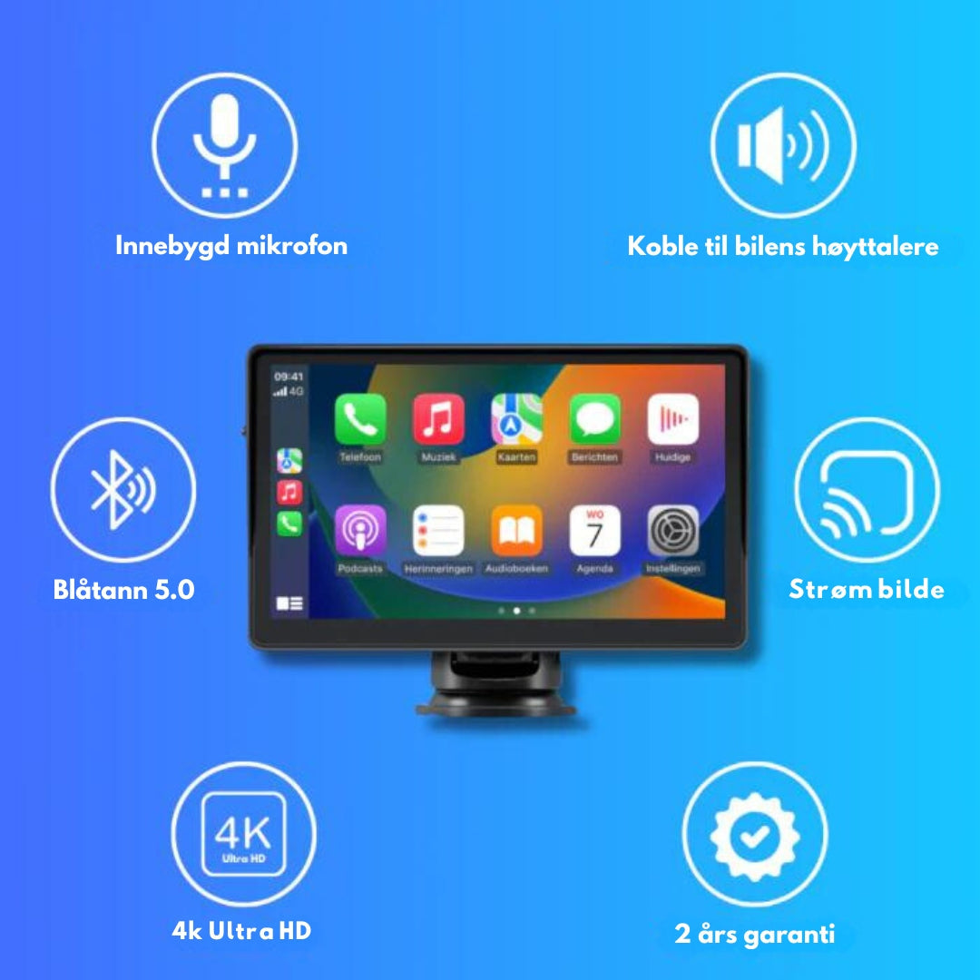 SmartDrive Bilskjerm – Trådløs Apple CarPlay & Android Auto | Enkel Installasjon, Ryggekamera, Bluetooth & GPS