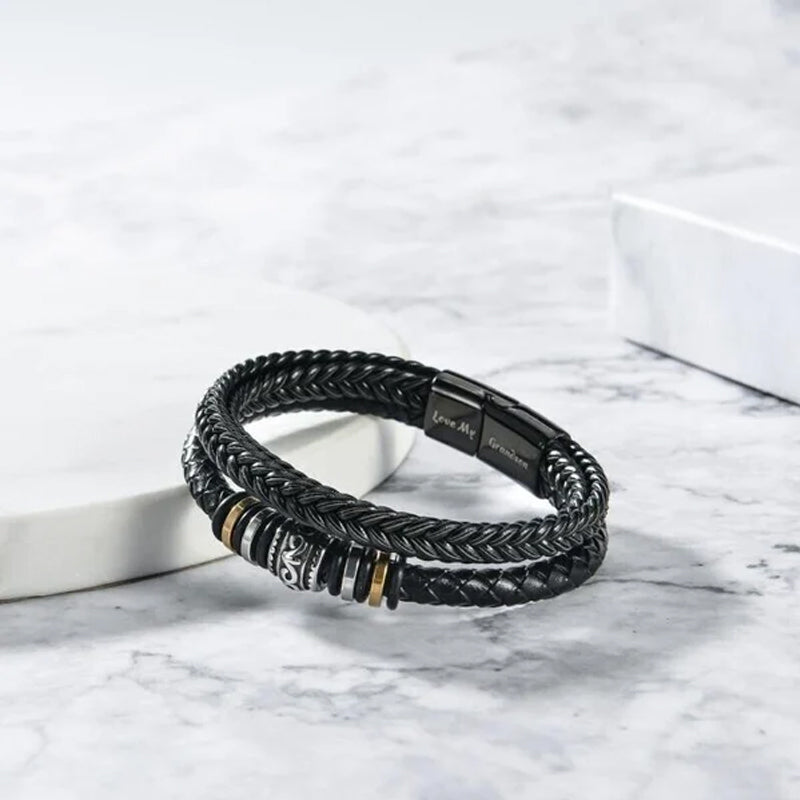 Til Min Sønn Armbånd – Klassisk Flettet Lærarmbånd med Gravert Budskap, Magnetlås i Rustfritt Stål – Perfekt Gave til Menn