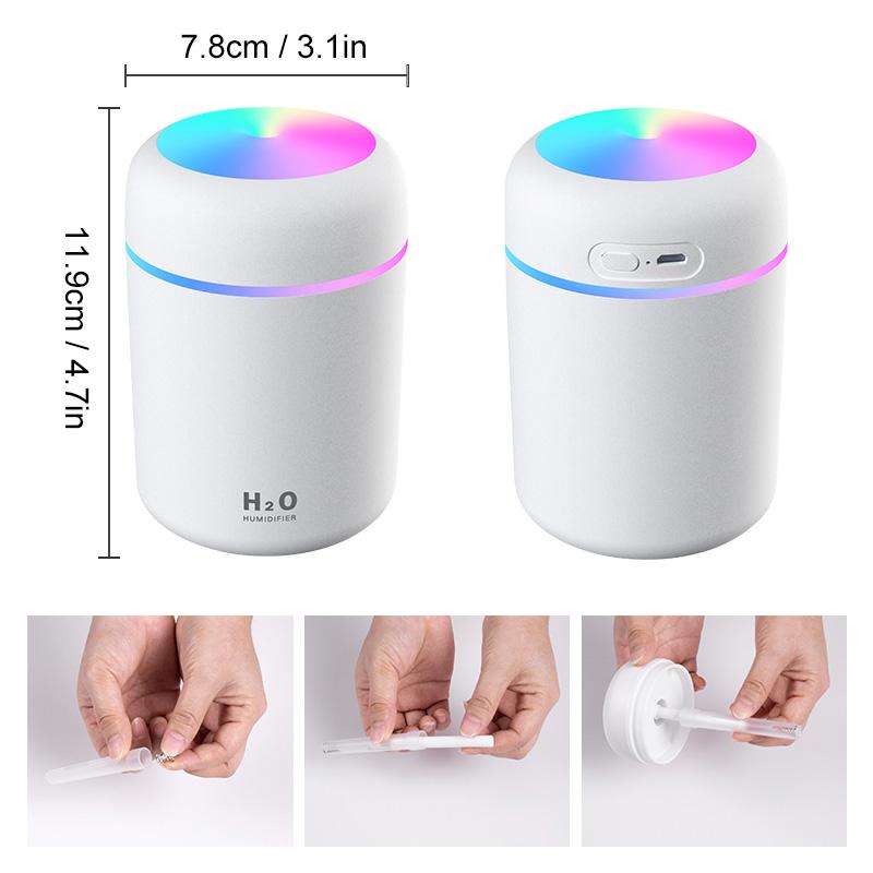 Stille Aromaterapi Diffuser | 7 Farger LED, Luftfukter & Timer | Essensielle Oljer, Nano-fukter for Hjem og Kontor