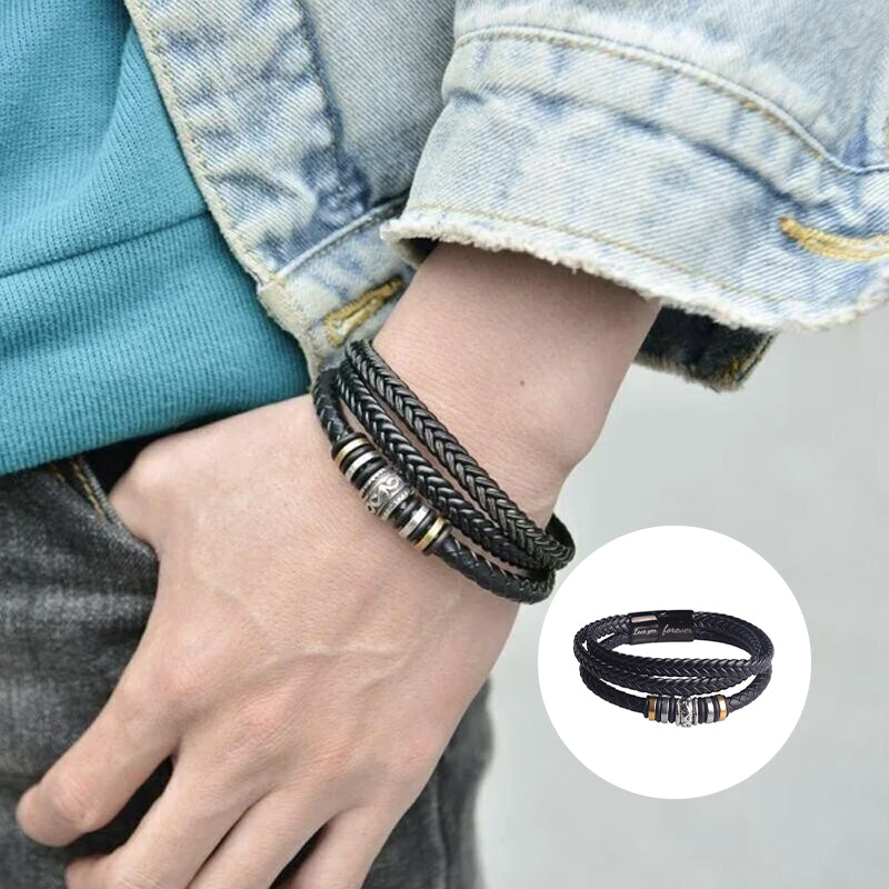 Til Min Sønn Armbånd – Klassisk Flettet Lærarmbånd med Gravert Budskap, Magnetlås i Rustfritt Stål – Perfekt Gave til Menn
