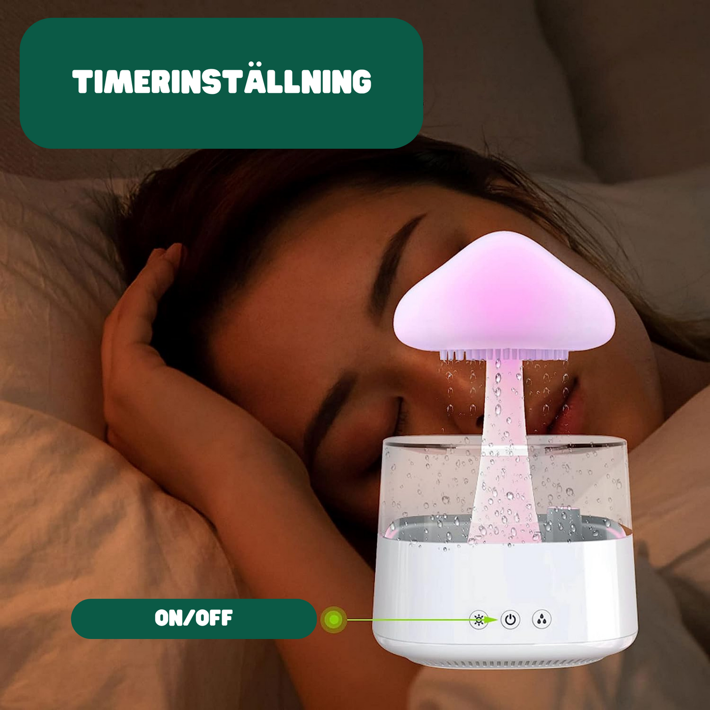 Smart Luftfukter med Aromaterapi, Nattlys & Regnlyder – Justerbar Farge, Ultralydteknologi