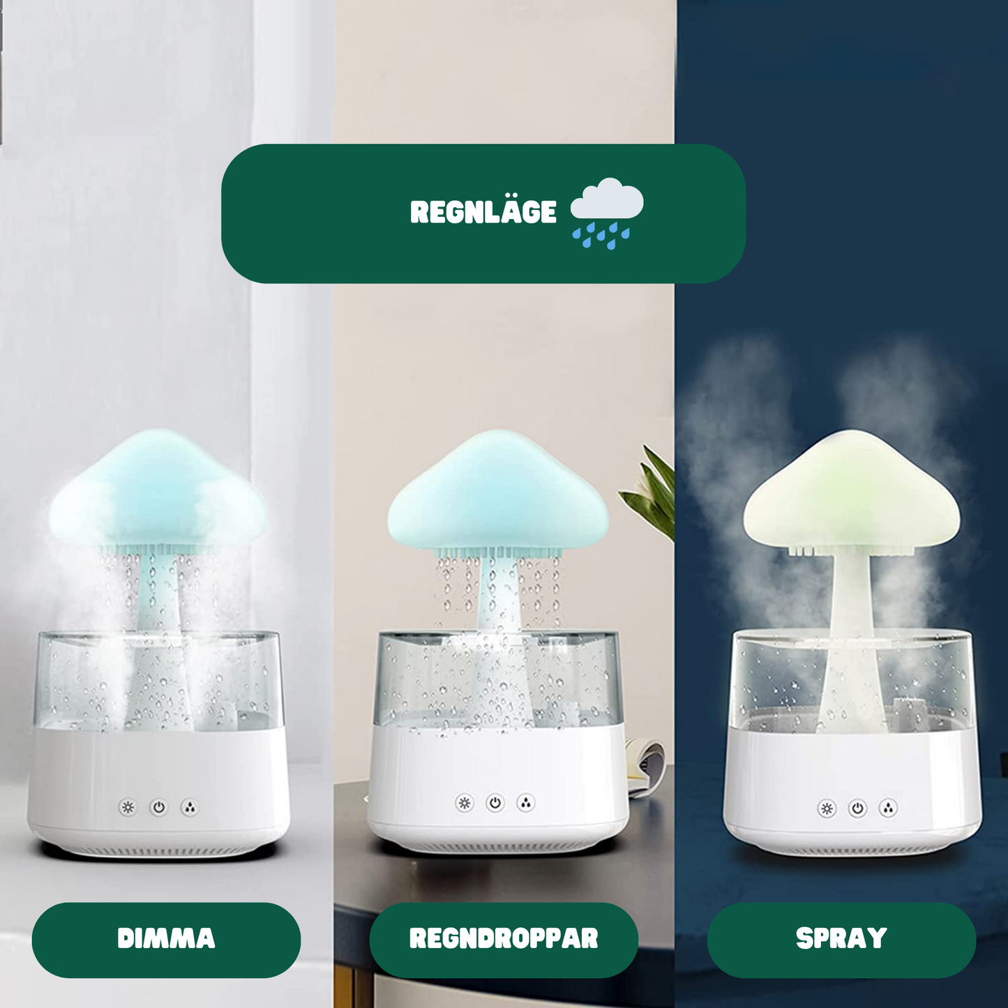 Smart Luftfukter med Aromaterapi, Nattlys & Regnlyder – Justerbar Farge, Ultralydteknologi