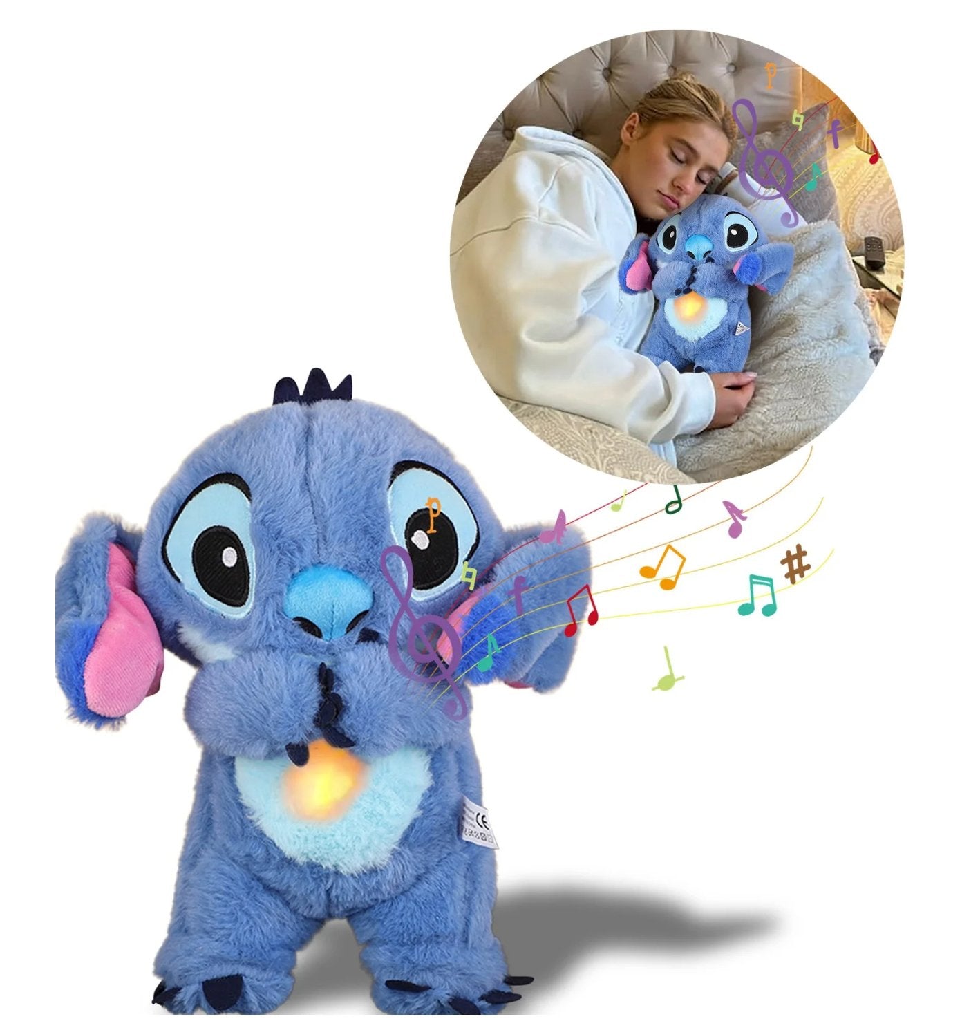 Kawaii Stitch Plush Doll med avslappende musikk og pustefunksjon
