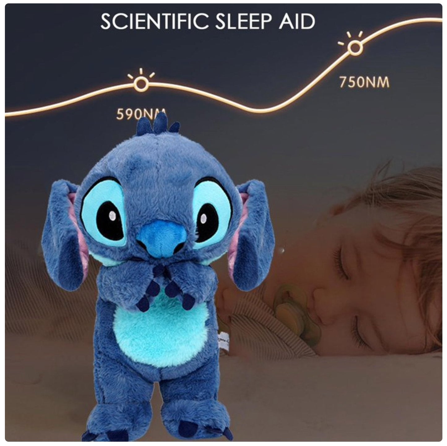 Kawaii Stitch Plush Doll med avslappende musikk og pustefunksjon