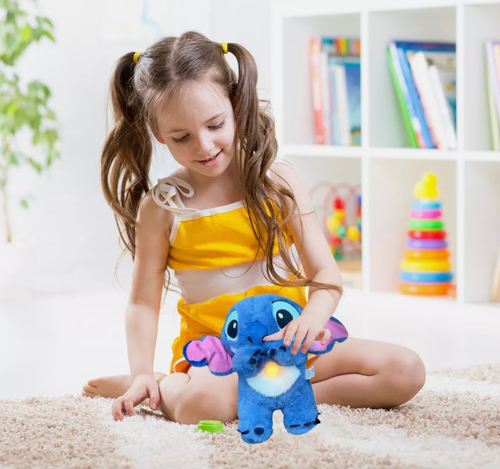 Kawaii Stitch Plush Doll med avslappende musikk og pustefunksjon