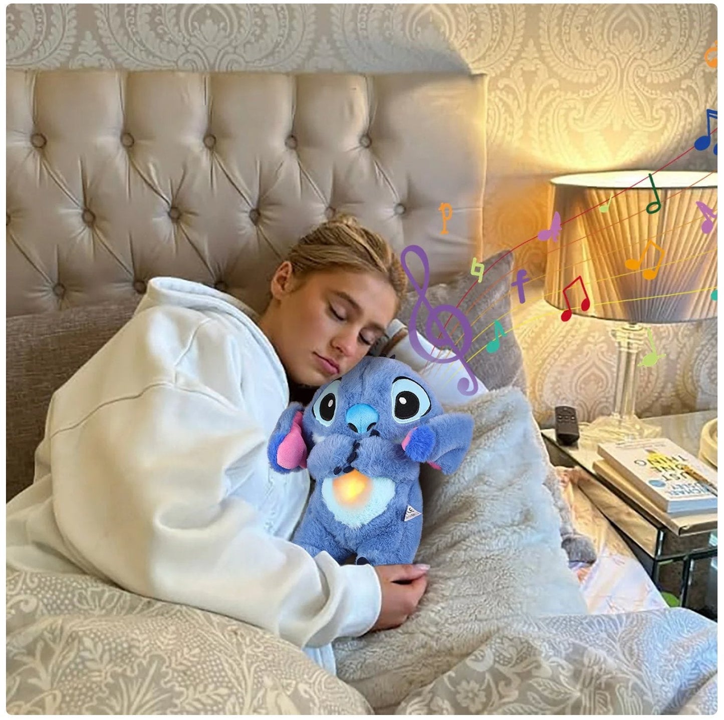 Kawaii Stitch Plush Doll med avslappende musikk og pustefunksjon