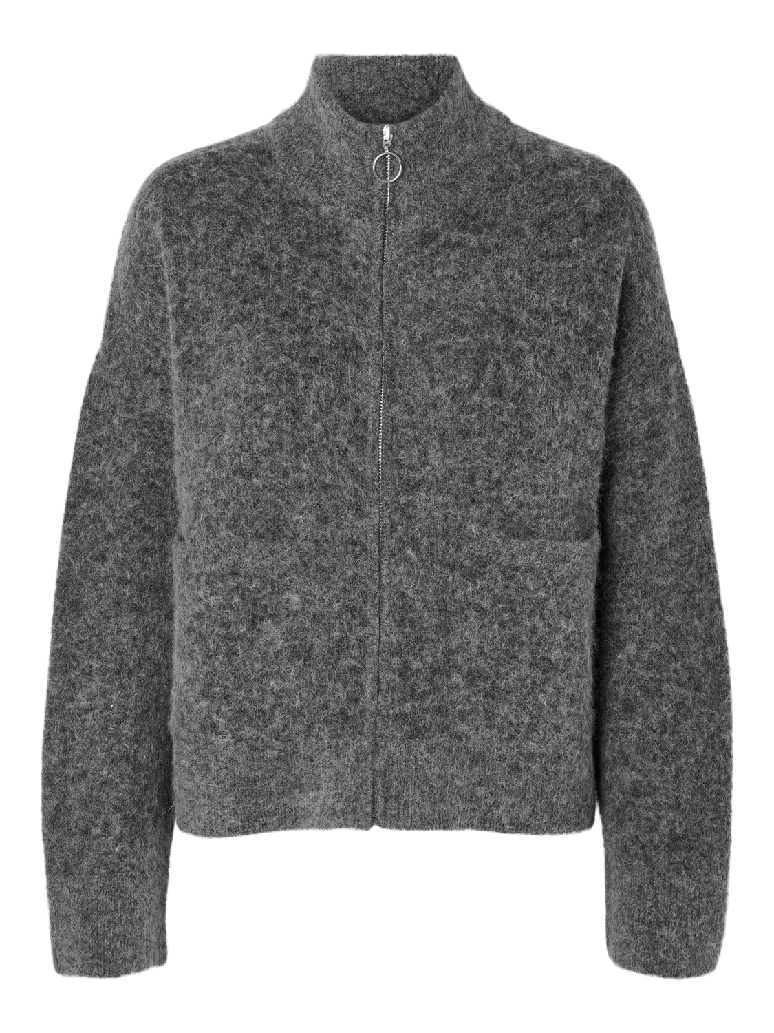 Sia Ras LS Knit Zipper Cardigan - Medium Grey Melange