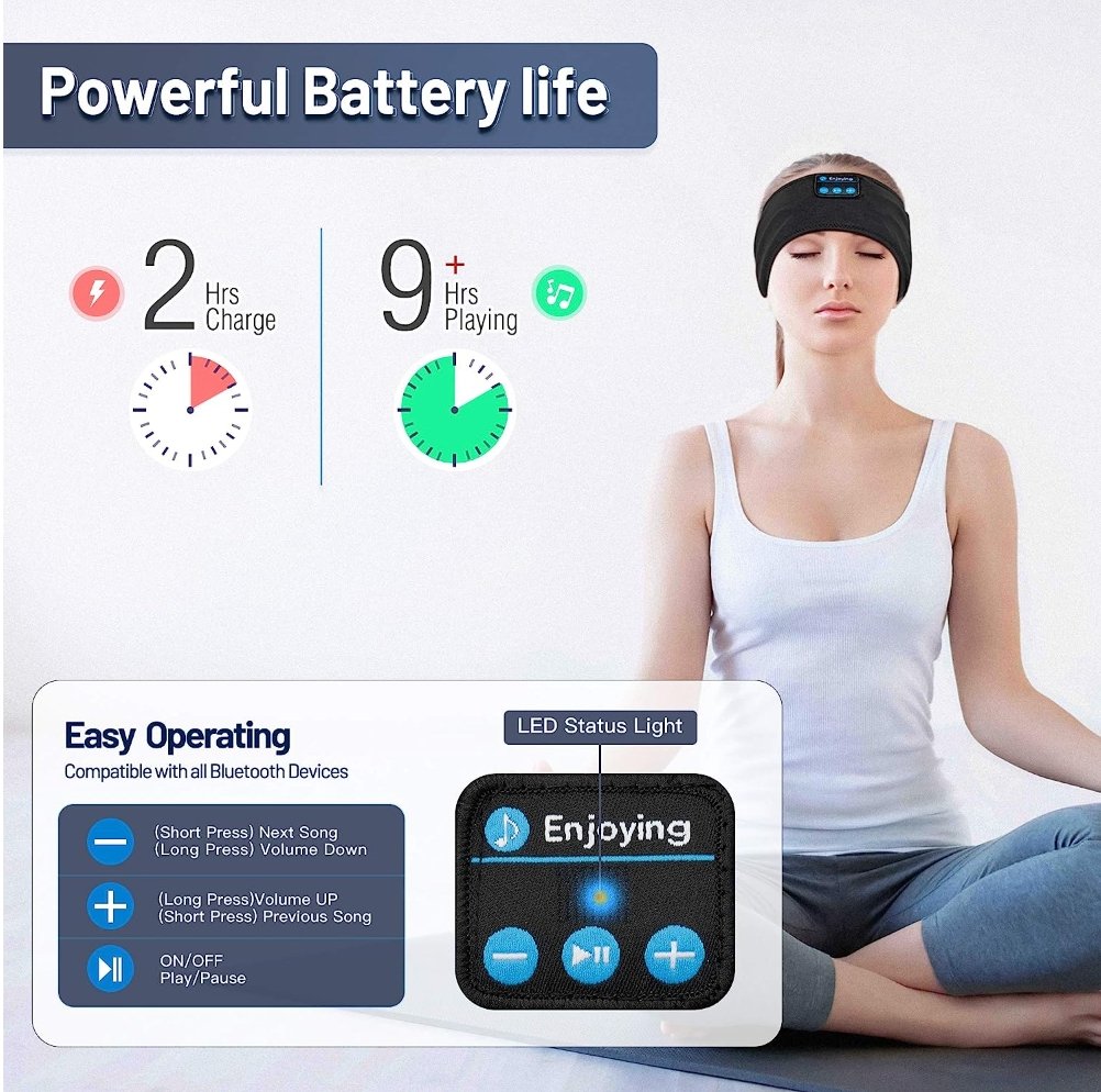 Trådløst Bluetooth-hodebånd og sove hodetelefoner Bluetooth-pannebånd Headband