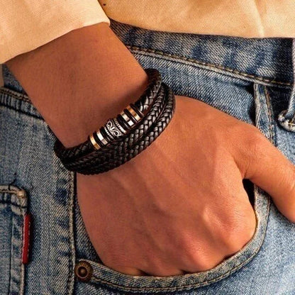 Til Min Sønn Armbånd – Klassisk Flettet Lærarmbånd med Gravert Budskap, Magnetlås i Rustfritt Stål – Perfekt Gave til Menn