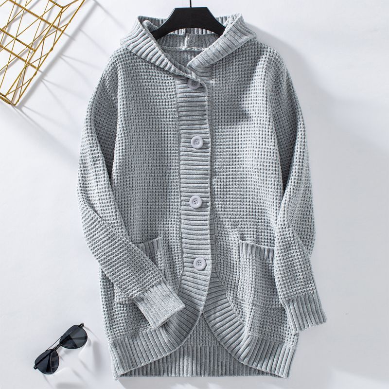 Helle™ - Lang strikket cardigan med hette