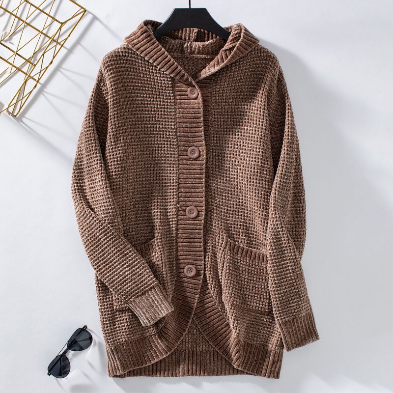 Helle™ - Lang strikket cardigan med hette