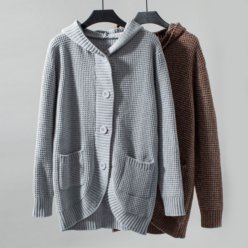 Helle™ - Lang strikket cardigan med hette