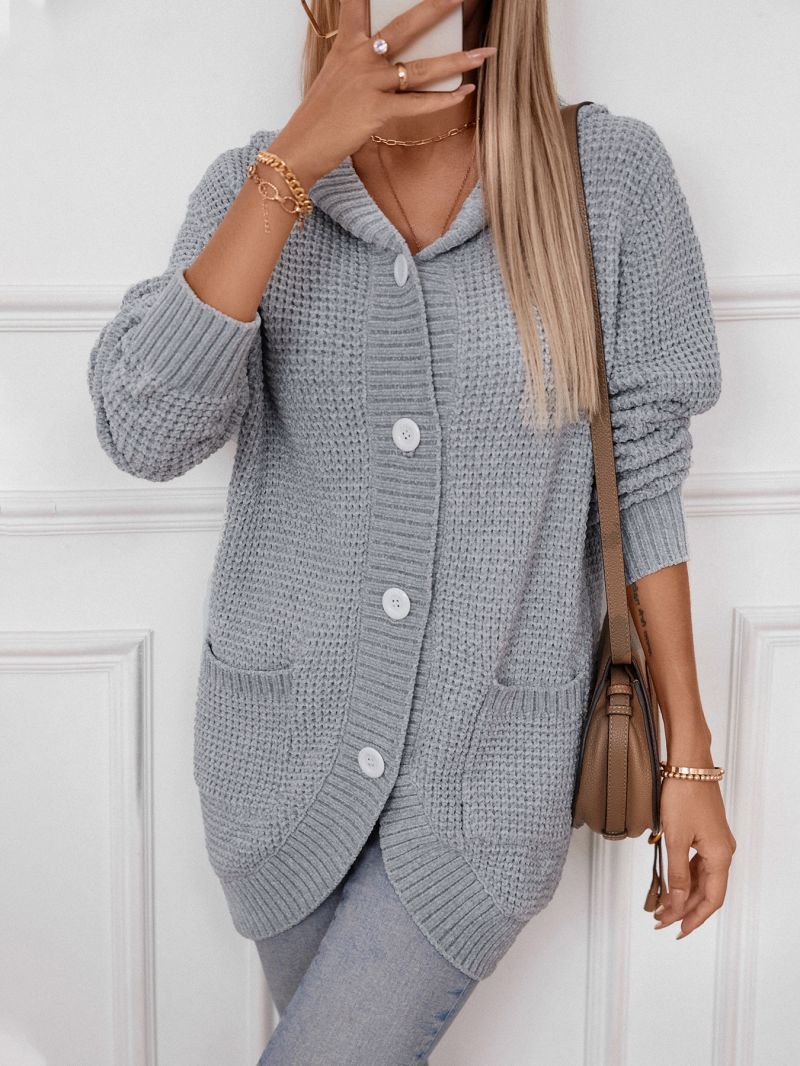 Helle™ - Lang strikket cardigan med hette