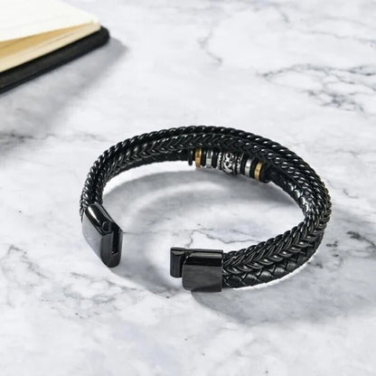 Til Min Sønn Armbånd – Klassisk Flettet Lærarmbånd med Gravert Budskap, Magnetlås i Rustfritt Stål – Perfekt Gave til Menn