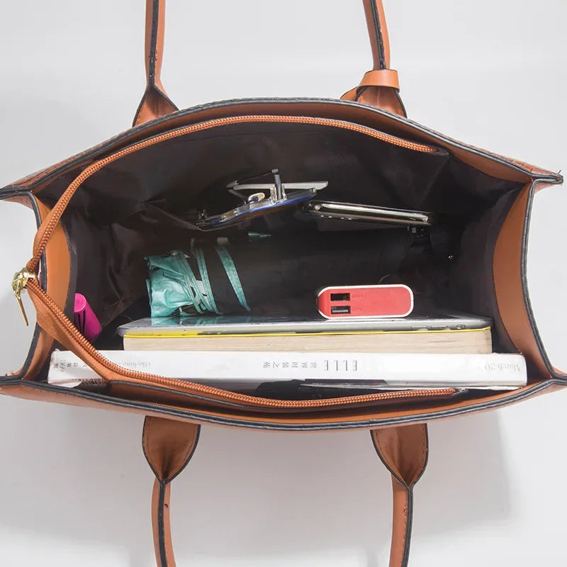 Sabina™ - Elegant håndveskesett med krokodilleskinnmønster, lommebok og clutch