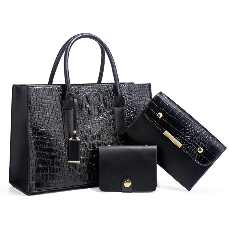 Sabina™ - Elegant håndveskesett med krokodilleskinnmønster, lommebok og clutch