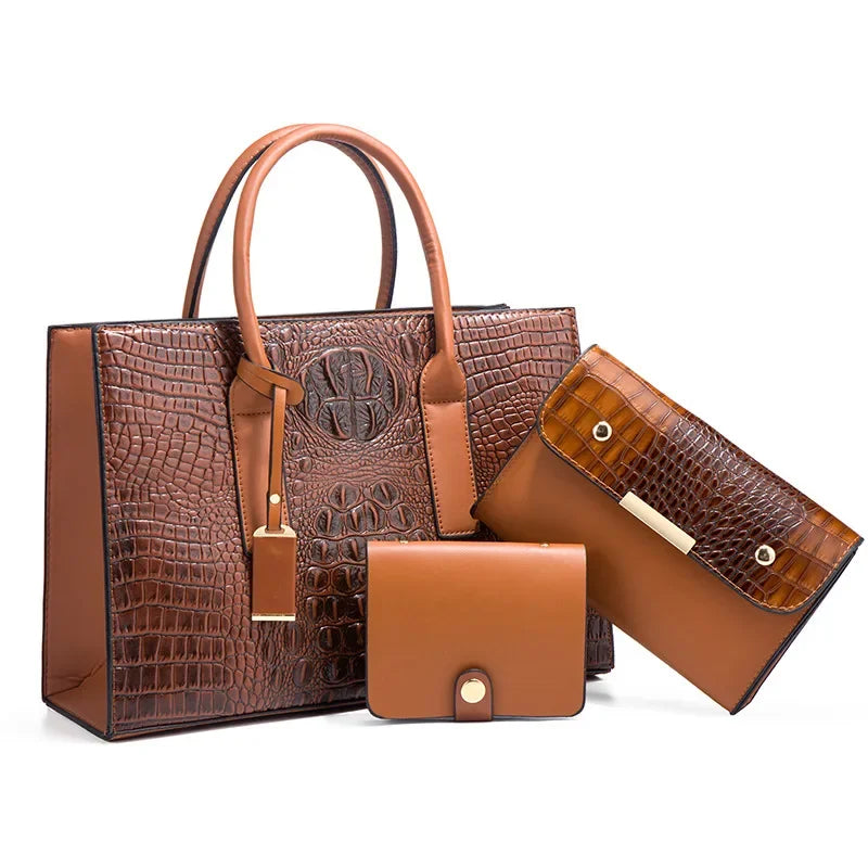 Sabina™ - Elegant håndveskesett med krokodilleskinnmønster, lommebok og clutch