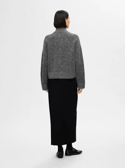 Sia Ras LS Knit Zipper Cardigan - Medium Grey Melange