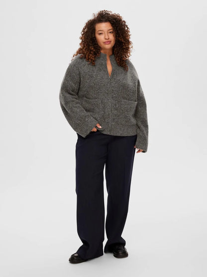 Sia Ras LS Knit Zipper Cardigan - Medium Grey Melange