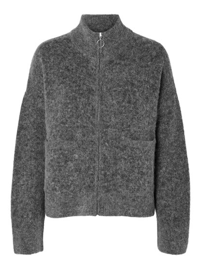 Sia Ras LS Knit Zipper Cardigan - Medium Grey Melange
