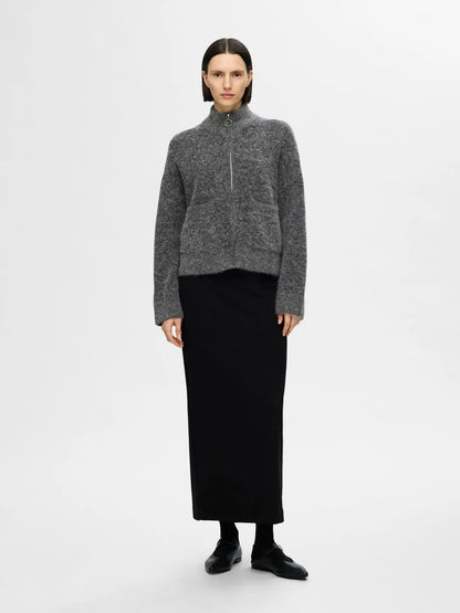 Sia Ras LS Knit Zipper Cardigan - Medium Grey Melange